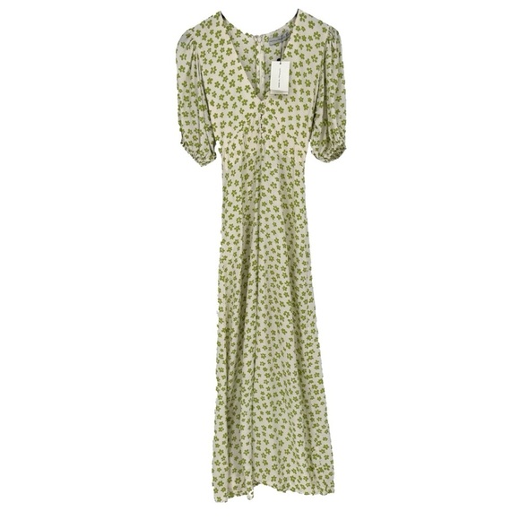 Faithfull the Brand NWT 4 Rubinetti Gita Green Floral Puff Sleeve Midi Dress - Picture 3 of 13